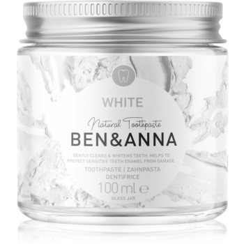 BEN&ANNA Natural Toothpaste White pastă de dinți în borcan de sticlă cu efect de albire