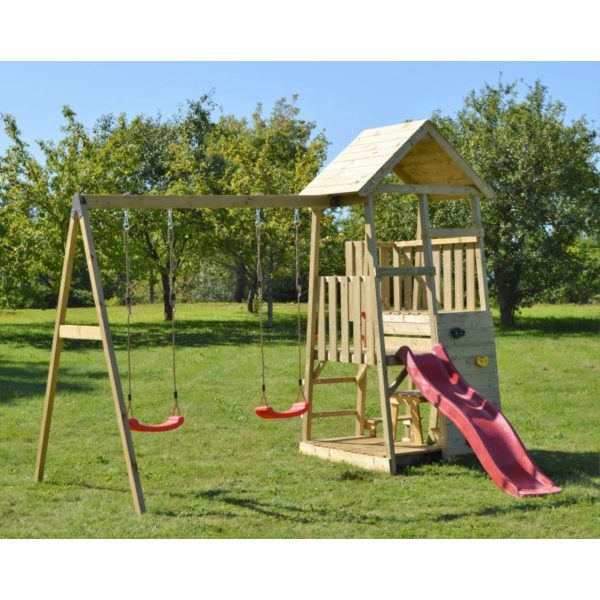 Turn de joaca cu panou catarare, 1 tobogan, 2 leagane, masuta picnic cu bancute, lada nisip, Wendi Toys