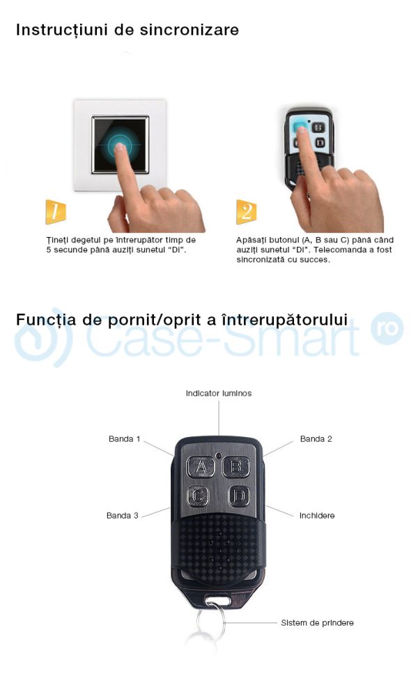 Intrerupator wireless cu touch Livolo din sticla si telecomanda inclusa-standard italian