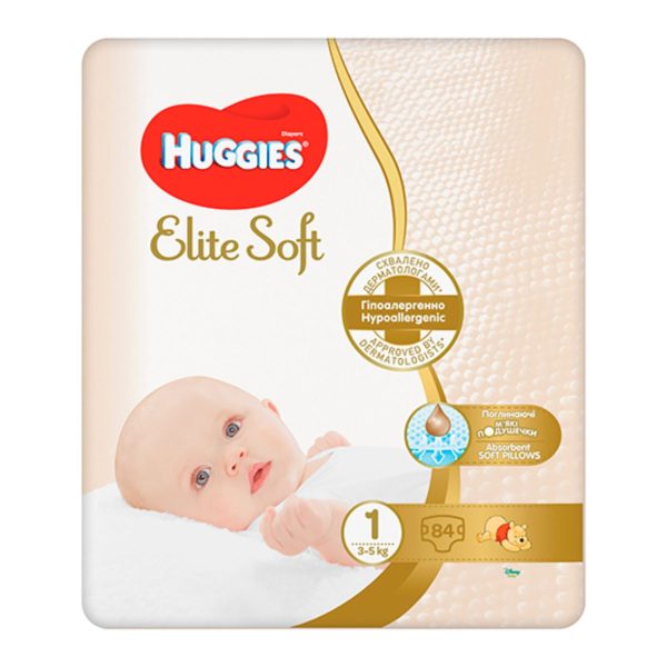 Scutece Elite Soft, Huggies, Jumbo Jr, Marimea 1, 3-5 kg, 84 buc