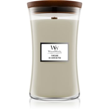 Woodwick Fireside Au Coin Du Feu lumânare parfumată cu fitil din lemn