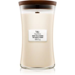 Woodwick White Tea & Jasmine lumânare parfumată cu fitil din lemn