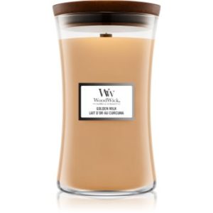 Woodwick Golden Milk lumânare parfumată cu fitil din lemn