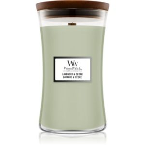 Woodwick Lavender & Cedar lumânare parfumată cu fitil din lemn