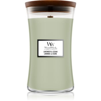 Woodwick Lavender & Cedar lumânare parfumată cu fitil din lemn