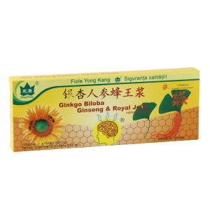 Ginkgo Biloba, Ginseng si Royal Jelly, 10 fiole, Yongkang International