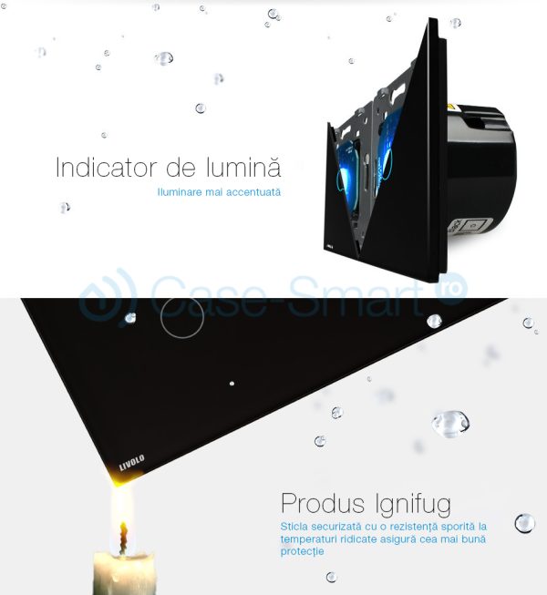 Intrerupator cu touch simplu+dublu+dublu LIVOLO din sticla
