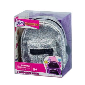 Mini ghiozdanel cu 4 surprize, Real Littles, S4, Argintiu cu sclipici