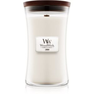 Woodwick Linen lumânare parfumată cu fitil din lemn