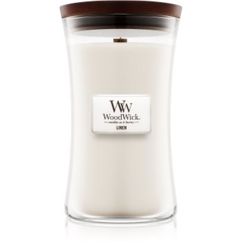 Woodwick Linen lumânare parfumată cu fitil din lemn