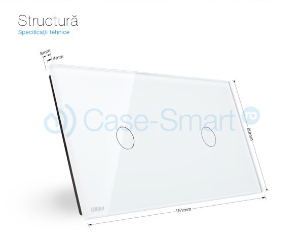 Panou intrerupator simplu+simplu cu touch Livolo din sticla