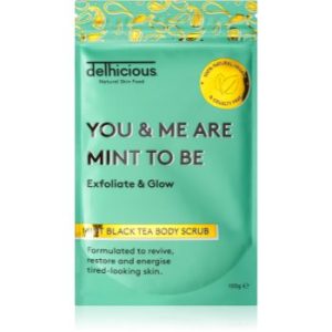 delhicious YOU & ME ARE MINT TO BE MINT BLACK TEA peeling pentru corp cu efect revigorant pentru piele uscata, actionand impotriva senzatiei de mancarime