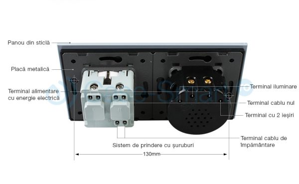 Intrerupator dublu + priza simpla Livolo rama din sticla
