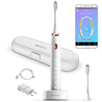 Concept Perfect Smile ZK5000 periuta de dinti cu ultrasunete include o aplicație și o carcasă cu încărcător