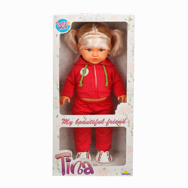 Papusa Tina in tinuta sportiva, Dollz n More, Rosu, 45 cm