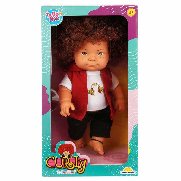 Papusa Curly, Dollz n More, Imbracata cu tricou cu casti, 35 cm