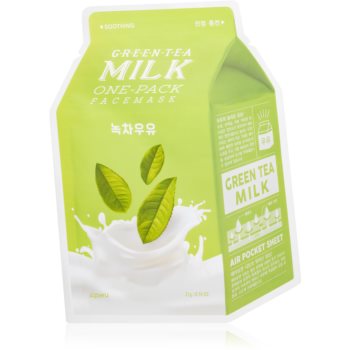 A’pieu One-Pack Milk Mask Green Tea mască textilă calmantă pentru ten gras și mixt