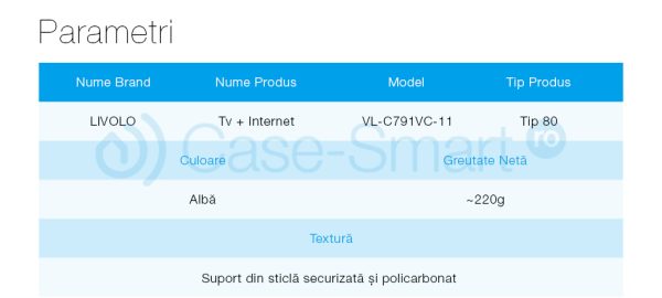 Priza dubla TV + priza internet Livolo cu rama din sticla