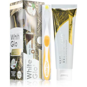 White Glo Coconut Oil Shine pasta de dinti cu efect innalbitor cu pensula