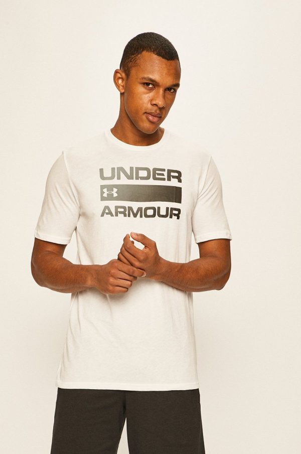 Under Armour tricou barbati, culoarea alb, cu imprimeu
