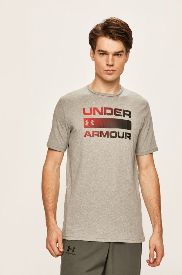 Under Armour tricou barbati, culoarea gri, cu imprimeu