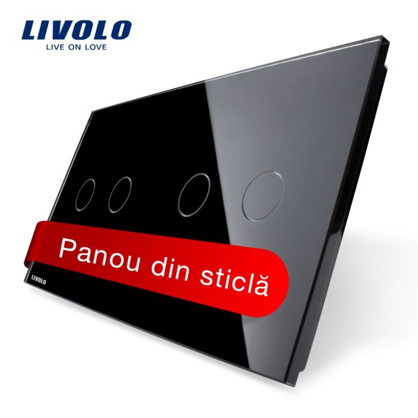 Panou intrerupator dublu+dublu cu touch Livolo din sticla
