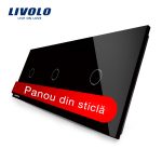 Panou intrerupator simplu+simplu+simplu cu touch Livolo din sticla
