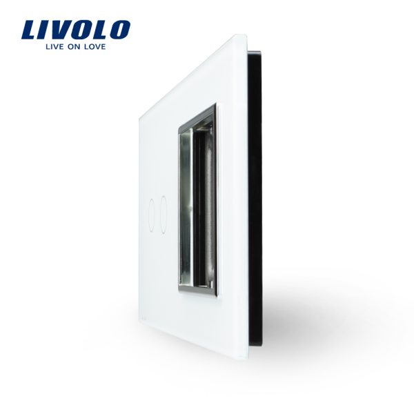 Panou intrerupator dublu cu touch + priza simpla Livolo din sticla