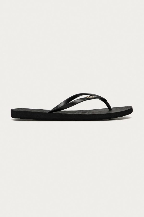 Roxy Șlapi femei, culoarea negru, cu toc plat
