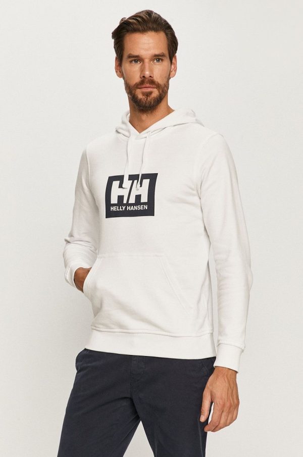 Helly Hansen hanorac de bumbac culoarea alb, cu imprimeu 53289-597