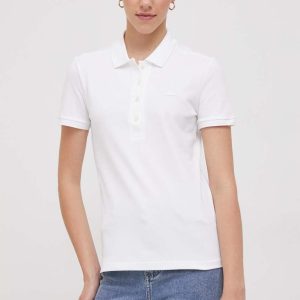 Lacoste tricou femei, culoarea alb, cu guler PF5462-001