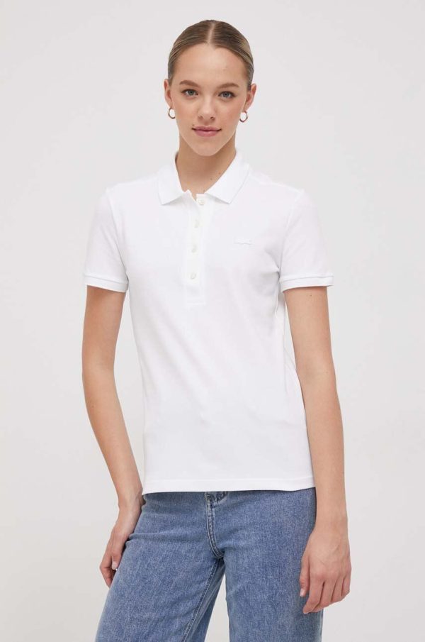 Lacoste tricou femei, culoarea alb, cu guler PF5462-001