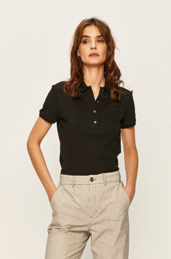 Lacoste tricou femei, culoarea negru, cu guler PF5462-001