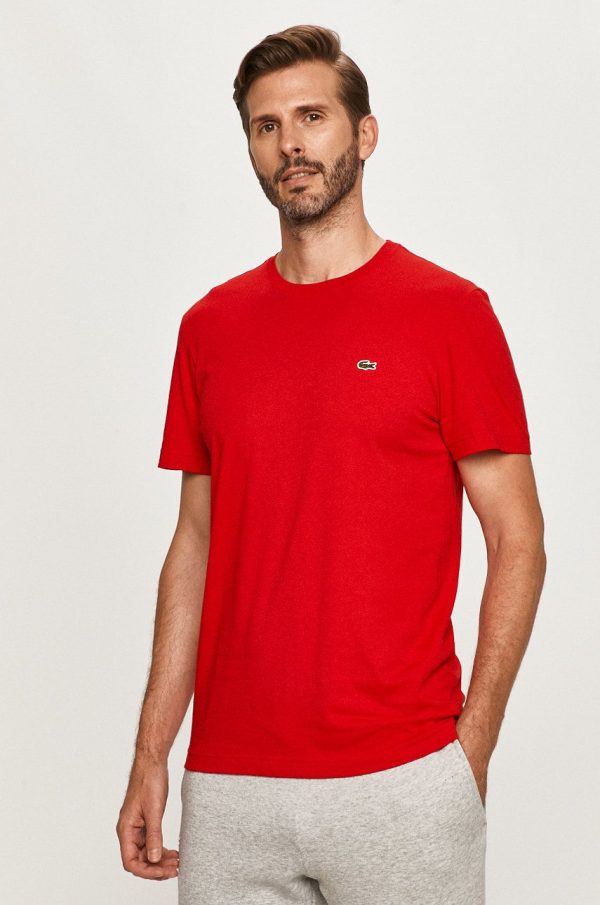 Lacoste tricou din bumbac culoarea rosu, neted TH2038-166