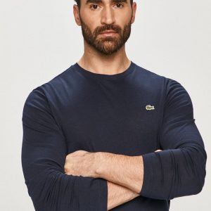 Lacoste longsleeve din bumbac culoarea albastru marin, neted TH2040-031