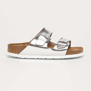 Birkenstock slapi de piele Arizona SFB femei, culoarea argintiu, 1005961