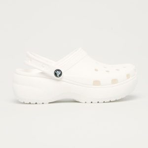 Crocs papuci Classic Platform Clog femei, culoarea alb, 206750