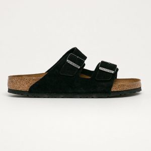 Birkenstock papuci din piele barbati, culoarea negru