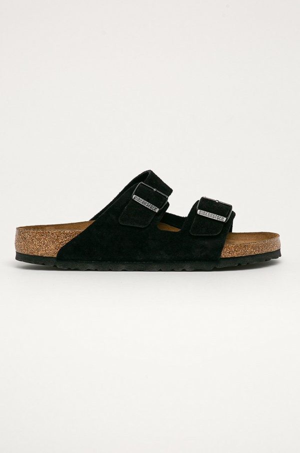 Birkenstock papuci din piele barbati, culoarea negru