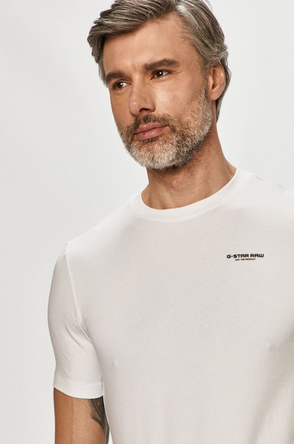G-Star Raw tricou barbati, culoarea alb, neted