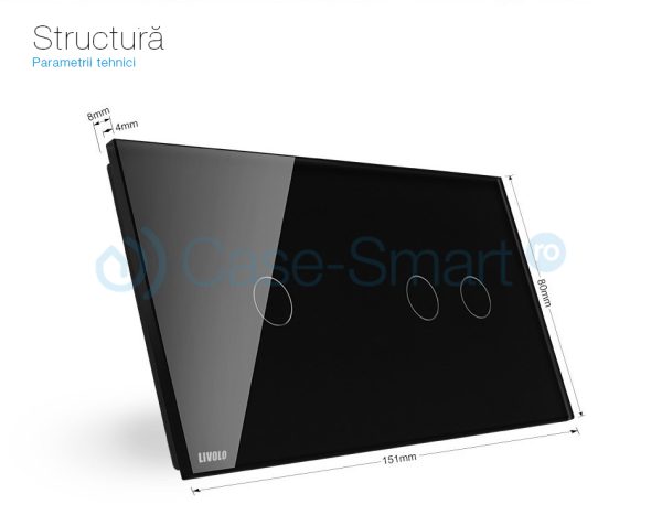 Panou intrerupator simplu+dublu cu touch Livolo din sticla