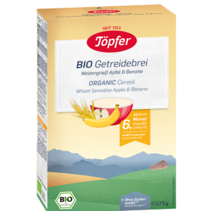 Cereale din gris de grau, mere si banane, 175g, Topfer