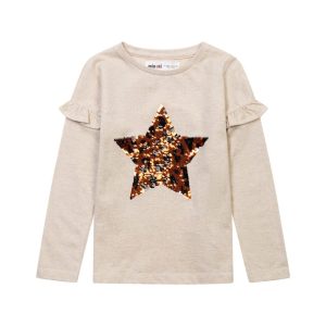 Bluza cu maneca lunga volane, Star, Minoti, bej