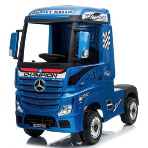 Camion electric pentru copii 2-7 ani Mercedes ACTROS, 4x4, 180W, 12V, roti moi, scaun tapitat, PREMIUM Albastru