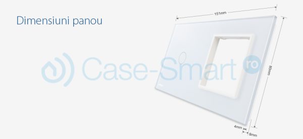 Panou intrerupator simplu cu touch si priza simpla Livolo din sticla