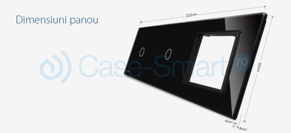 Panou 2 intrerupatoare simple cu touch si priza Livolo din sticla