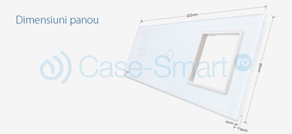 Panou 2 intrerupatoare simple cu touch si priza Livolo din sticla