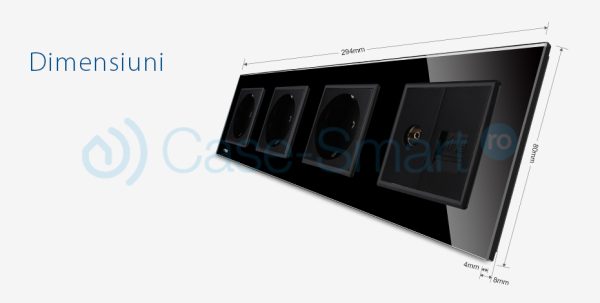 Priza cvadrupla Livolo cu rama din sticla 3 prize simple+TV/internet
