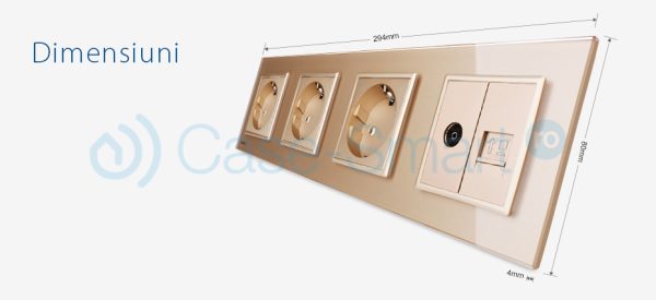 Priza cvadrupla Livolo cu rama din sticla 3 prize simple+TV/internet