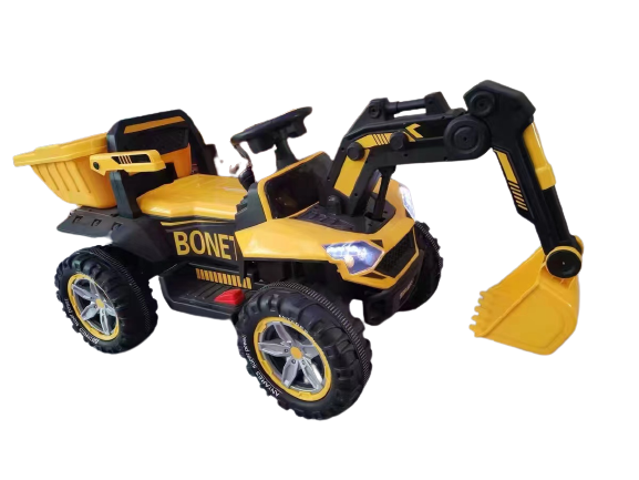 Excavator + bascula electrica Kinderauto Bonet 60W 12V, Telecomanda, culoare galbena